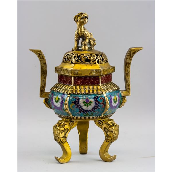 Chinese Bronze Cloisonne Lion Censer Xuande Mark