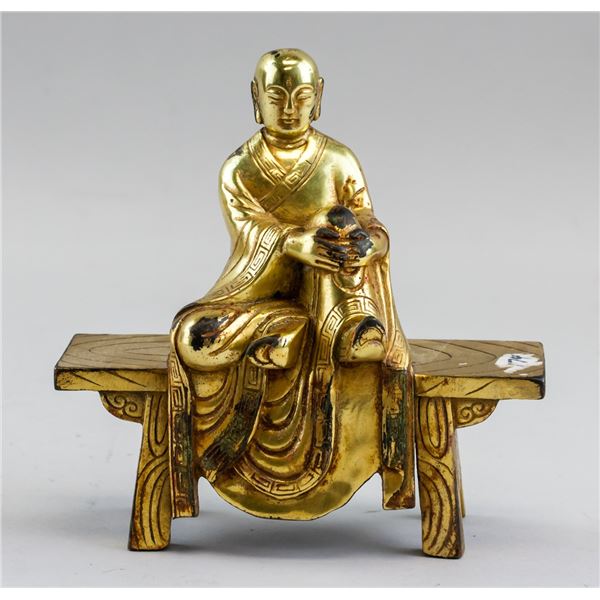 Chinese Ming Dynasty Gilt Bronze Lohan Statue