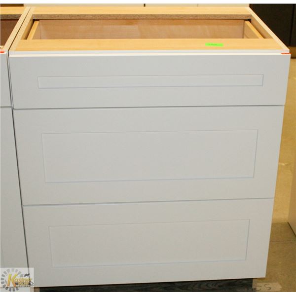 WHITE VANITY BASE CAB 30" W VERTICAL 3 DRW 35" T