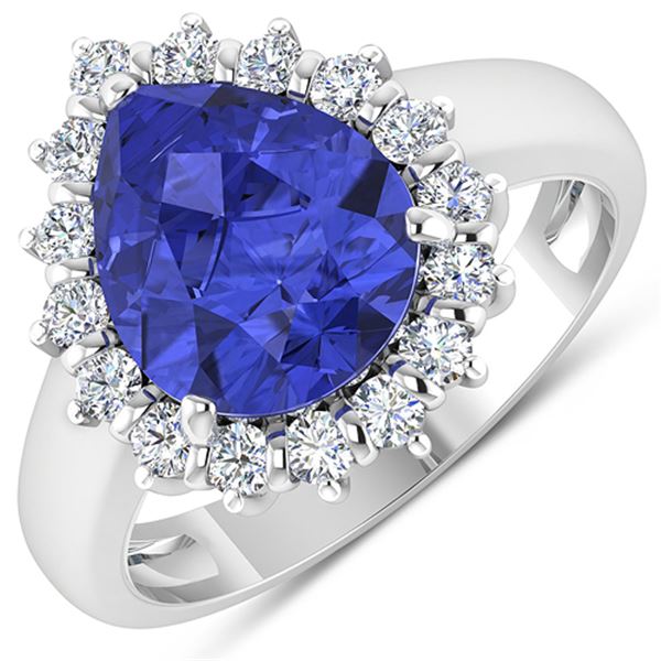 Natural 3.73 CTW Tanzanite & Diamond Ring 14K White Gold - REF-121R7F