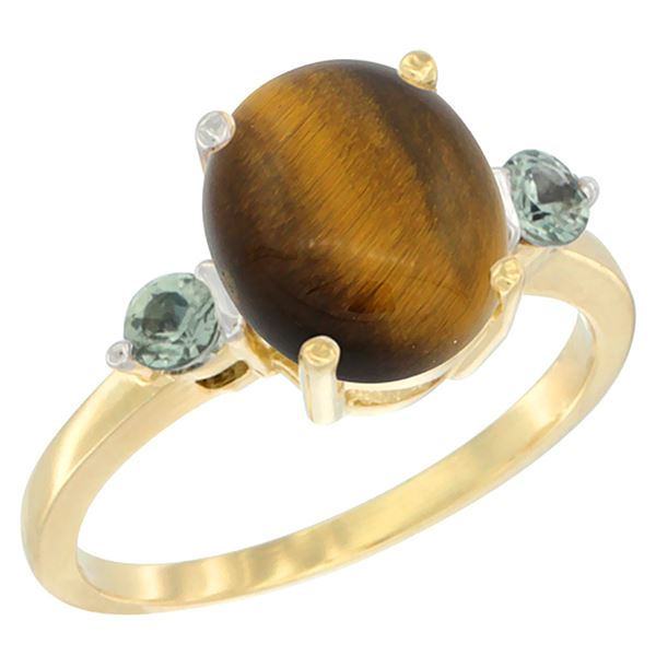 2.54 CTW Tiger Eye & Green Sapphire Ring 10K Yellow Gold - REF-22F4N