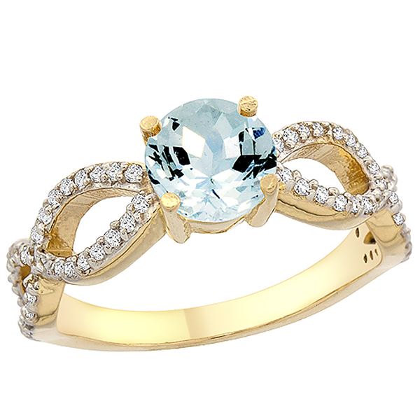 1 CTW Aquamarine & Diamond Ring 10K Yellow Gold - REF-52M2A