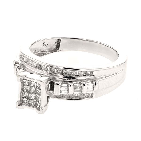 Natural 0.50 CTW Diamond & Princess Diamond Ring 14K White Gold - REF-77Y4N