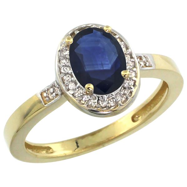 1.15 CTW Blue Sapphire & Diamond Ring 10K Yellow Gold - REF-34Y4V