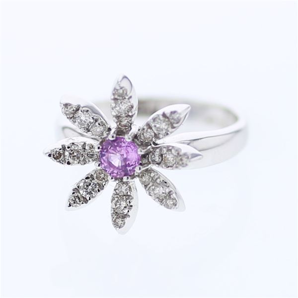 Natural 0.81 CTW Pink Sapphire & Diamond Ring 14K White Gold - REF-58H5W