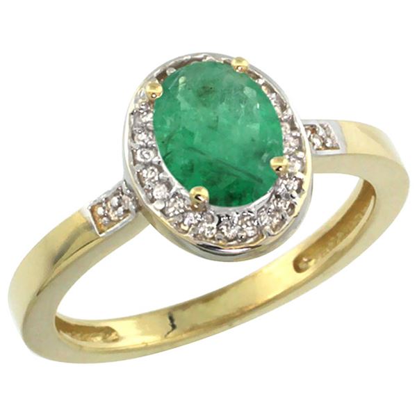 1.15 CTW Emerald & Diamond Ring 14K Yellow Gold - REF-44M2A