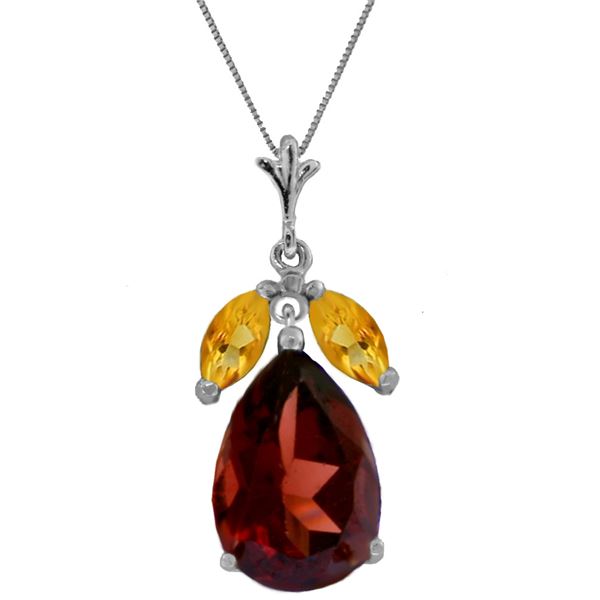 Genuine 6.5 ctw Garnet & Citrine Necklace 14KT White Gold - REF-42A2K