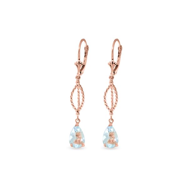 Genuine 3 ctw Aquamarine Earrings 14KT Rose Gold - REF-54Z2N