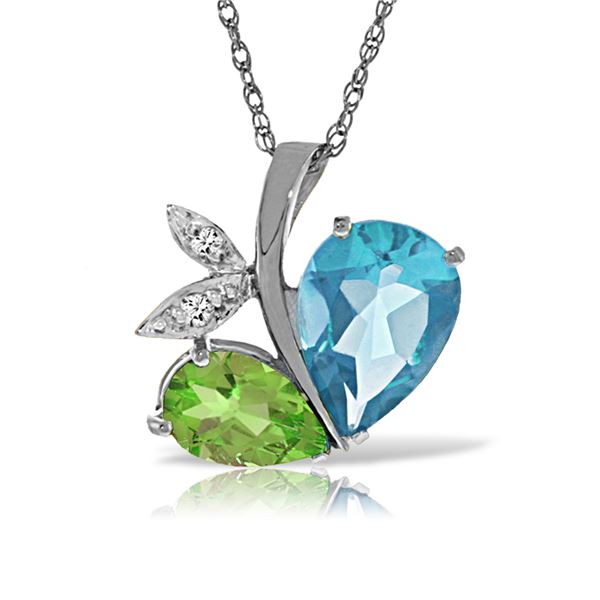 Genuine 5.26 ctw Blue Topaz, Peridot & Diamond Necklace 14KT White Gold - REF-60Y7F