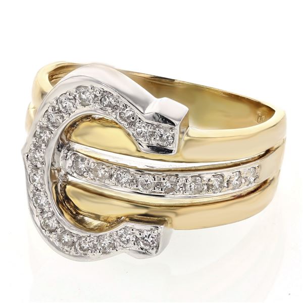 Natural 0.41 CTW Diamond Ring 18K Two Tone Yellow Gold - REF-112Y5N