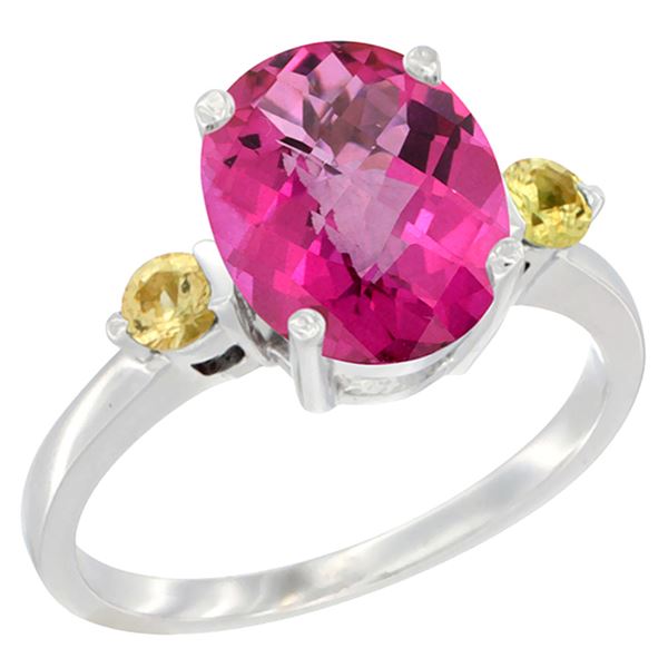 2.64 CTW Pink Topaz & Yellow Sapphire Ring 10K White Gold - REF-24W5F