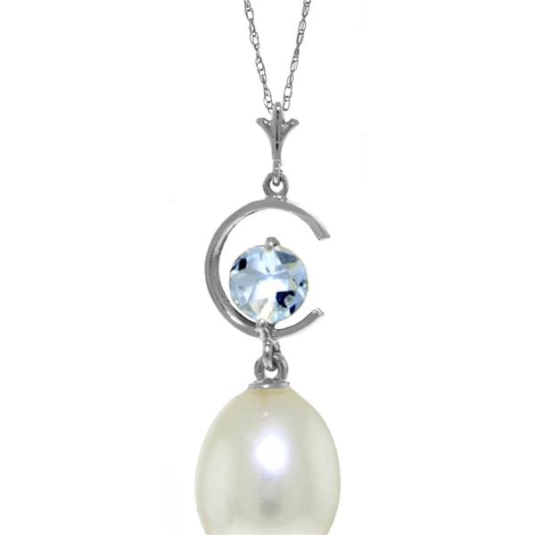 Genuine 4.5 ctw Pearl & Aquamarine Necklace 14KT White Gold - REF-21W9Y