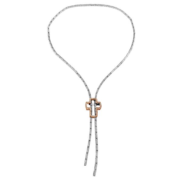 Natural 1.63 CTW Diamond Necklace 14K Two Tone Rose Gold - REF-228X6T
