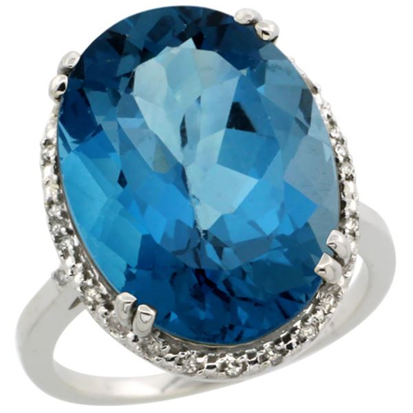 13.71 CTW London Blue Topaz & Diamond Ring 14K White Gold - REF-63R5H