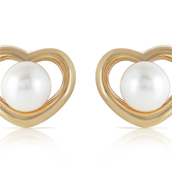 Genuine 4 ctw Pearl Earrings 14KT Yellow Gold - REF-40K7V