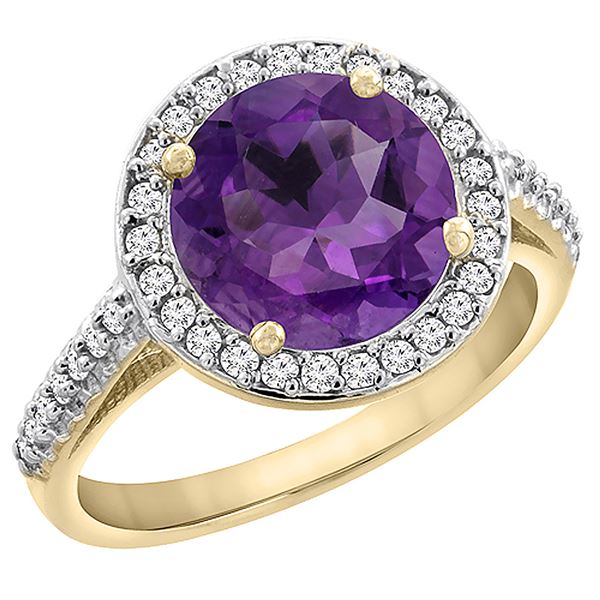 2.44 CTW Amethyst & Diamond Ring 14K Yellow Gold - REF-56F2N