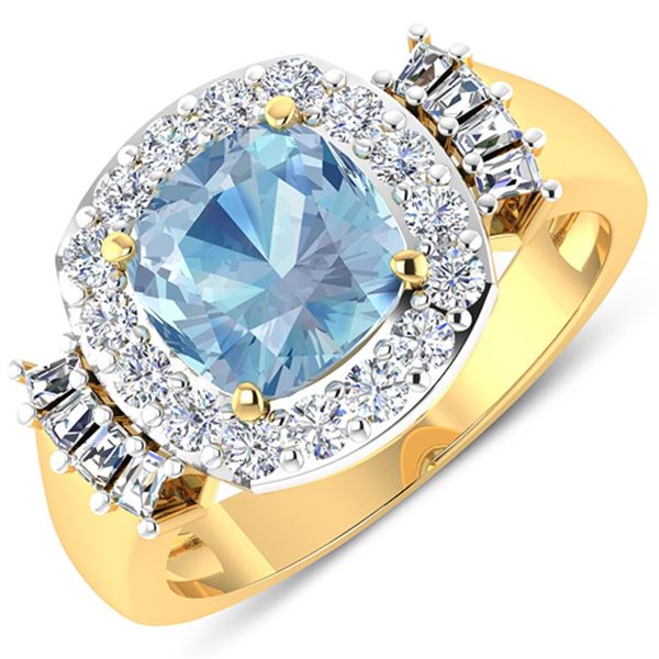 Natural 2.43 CTW Aquamarine & Diamond Ring 14K Yellow Gold - REF-96N3R