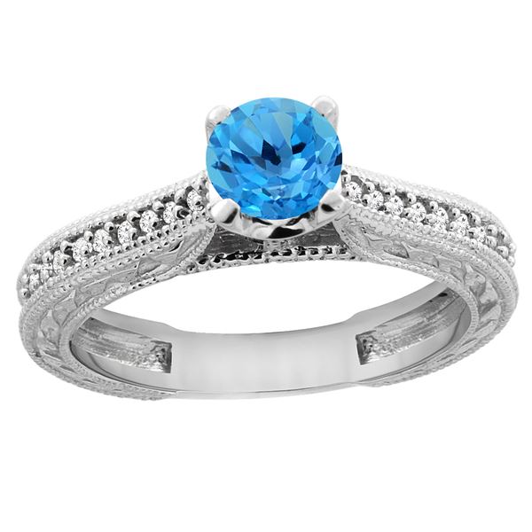 0.71 CTW Swiss Blue Topaz & Diamond Ring 14K White Gold - REF-53X2M