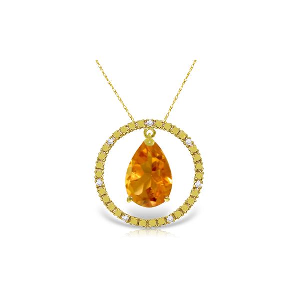 Genuine 6.6 ctw Citrine & Diamond Necklace 14KT Yellow Gold - REF-52W9Y