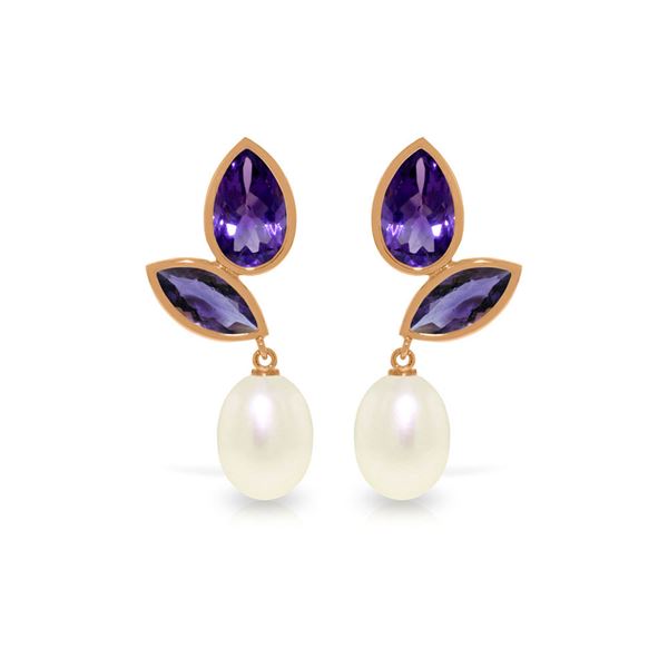 Genuine 16 ctw Pearl & Amethyst Earrings 14KT Rose Gold - REF-42T2A