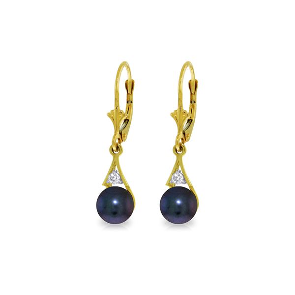 Genuine 4.06 ctw Black Pearl & Diamond Earrings 14KT Yellow Gold - REF-40W5Y