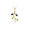 Image 1 : Genuine 2.7 ctw Amethyst, Peridot & Pearl Necklace 14KT Yellow Gold - REF-29K7V