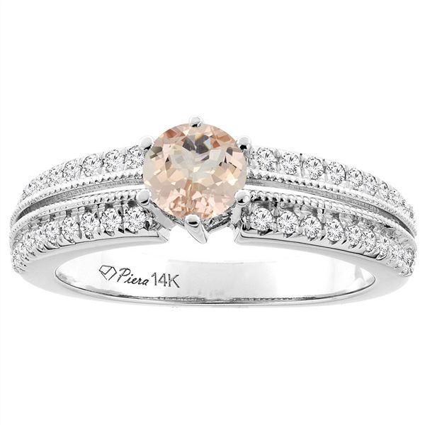 1 CTW Morganite & Diamond Ring 14K White Gold - REF-69R9H