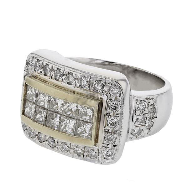 Natural 1.73 CTW Diamond & Princess Diamond Ring 18K Two Tone Gold - REF-254N7Y