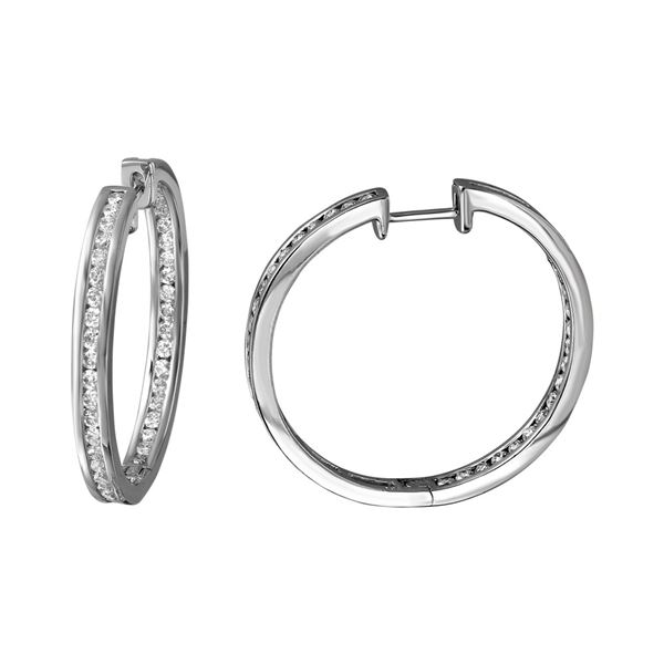 2.01 CTW White Round Diamond Hoop  Earring 18K White Gold - REF-300W2K