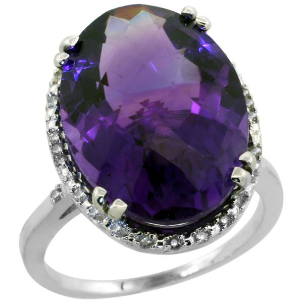 13.71 CTW Amethyst & Diamond Ring 14K White Gold - REF-59M4A
