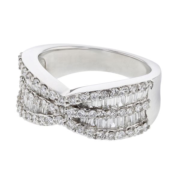 Natural 1.42 CTW Diamond & Baguette Ring 18K White Gold - REF-236K7R