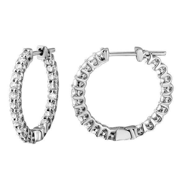 1.14 CTW White Round Diamond Hoop  Earring 14K White Gold - REF-100H2N