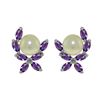 Genuine 3.25 ctw Pearl & Amethyst Earrings 14KT White Gold - REF-30V2W