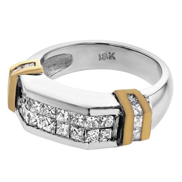 Natural 1.35 CTW Princess Diamond Band Ring 18K Gold - REF-250T2X
