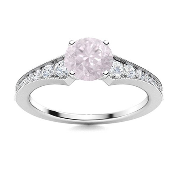 Natural 1.66 CTW Rose Quartz & Diamond Engagement Ring 18K White Gold