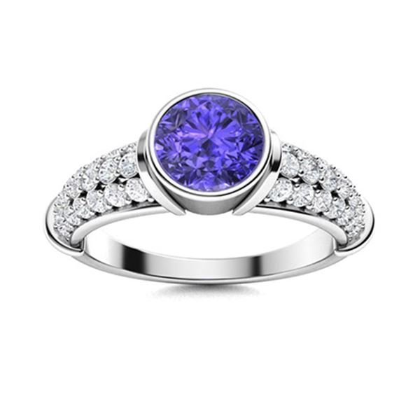 Natural 1.17 CTW Tanzanite & Diamond Engagement Ring 18K White Gold