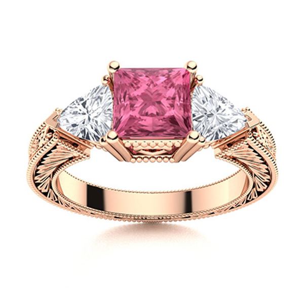 Natural 1.87 CTW Tourmaline & Diamond Engagement Ring 18K Rose Gold