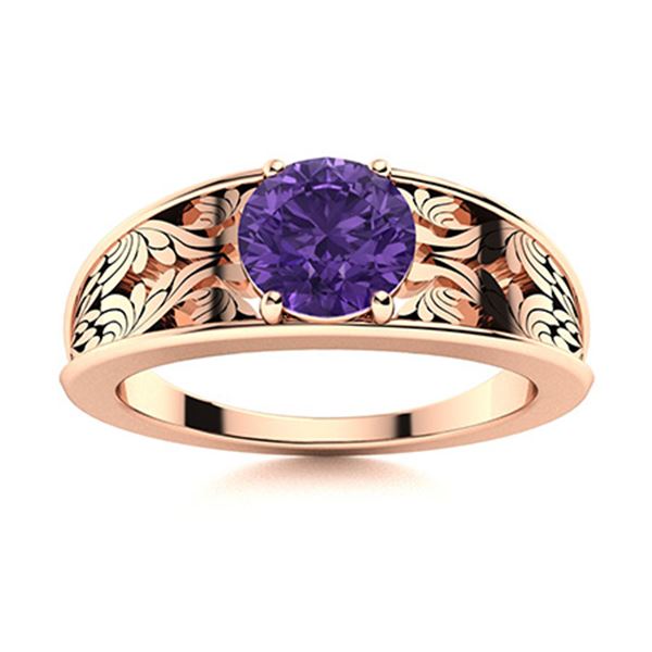 Natural 1.06 CTW Amethyst Solitaire Ring 18K Rose Gold