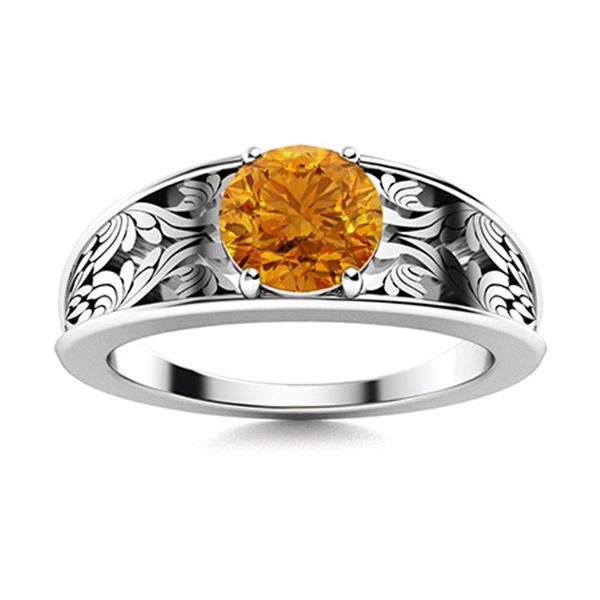 Natural 1.22 CTW Citrine Solitaire Ring 18K White Gold