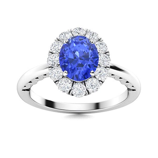 Natural 1.37 CTW Ceylon Sapphire & Diamond Engagement Ring 14K White Gold