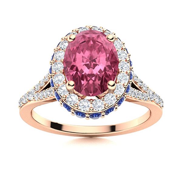 Natural 1.75 CTW Tourmaline, Sapphire & Diamond Engagement Ring 14K Rose Gold