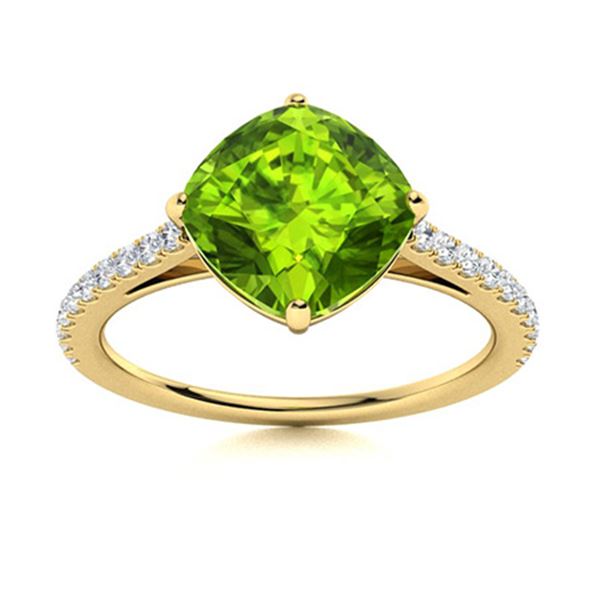 Natural 1.98 CTW Peridot & Diamond Engagement Ring 18K Yellow Gold