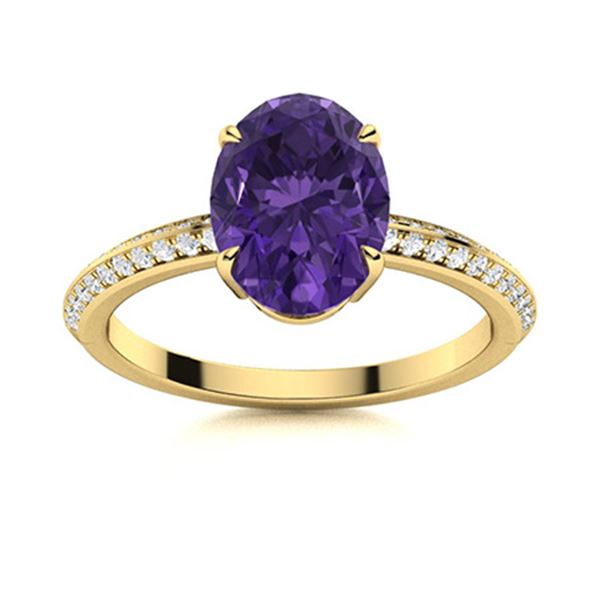 Natural 4.22 CTW Amethyst & Diamond Engagement Ring 18K Yellow Gold