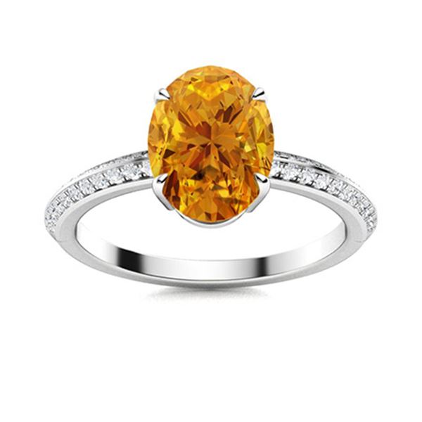 Natural 3.46 CTW Citrine & Diamond Engagement Ring 18K White Gold