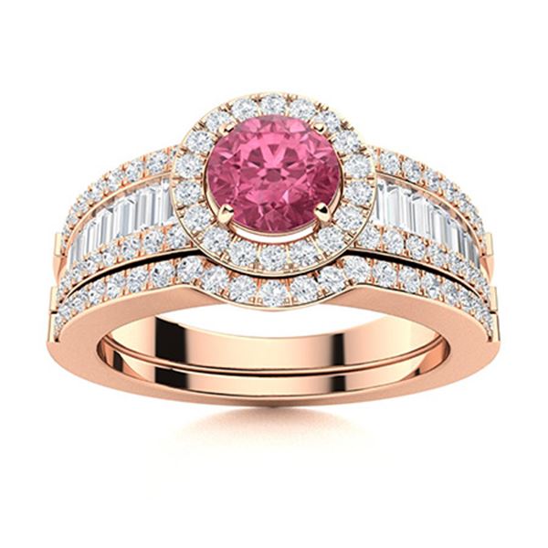 Natural 1.39 CTW Tourmaline & Diamond Engagement Ring 18K Rose Gold