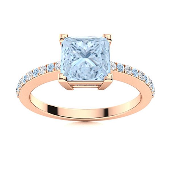 Natural 1.05 CTW Aquamarine & Diamond  Engagement Ring 18K Rose Gold