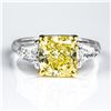 Image 1 : Natural 3.12 CTW Canary Light Yellow Cushion Cut & Bullet Cut Diamond Ring 18KT Two-tone