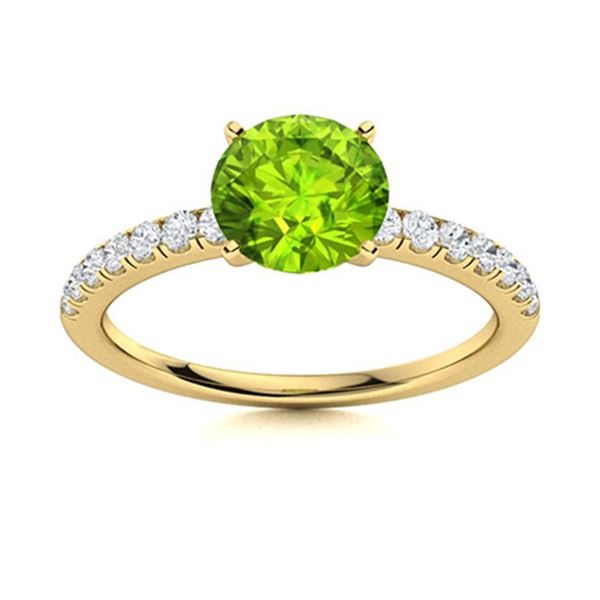 Natural 1.47 CTW Peridot & Diamond Engagement Ring 18K Yellow Gold