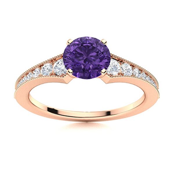 Natural 1.66 CTW Amethyst & Diamond Engagement Ring 18K Rose Gold