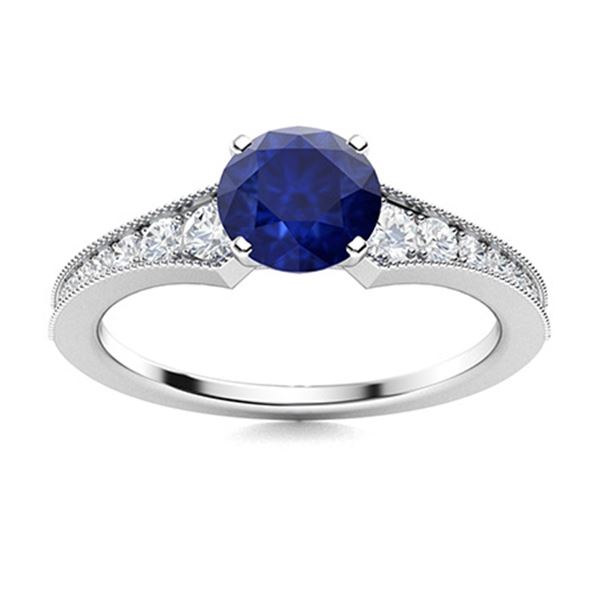 Natural 1.26 CTW Sapphire & Diamond Engagement Ring 18K White Gold